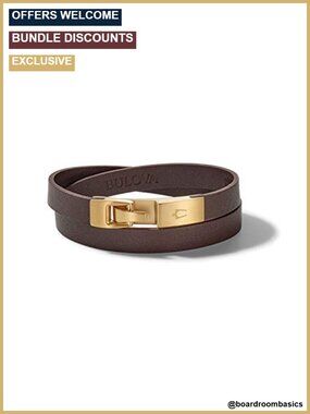 Double Wrap Smooth Leather Bracelet Brushed Gold Stainless Steel Hook